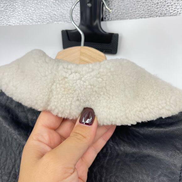 MACKAGE | Black Lambskin Leather Shearling Moto Aviator Jacket XXS - Picture 13 of 16